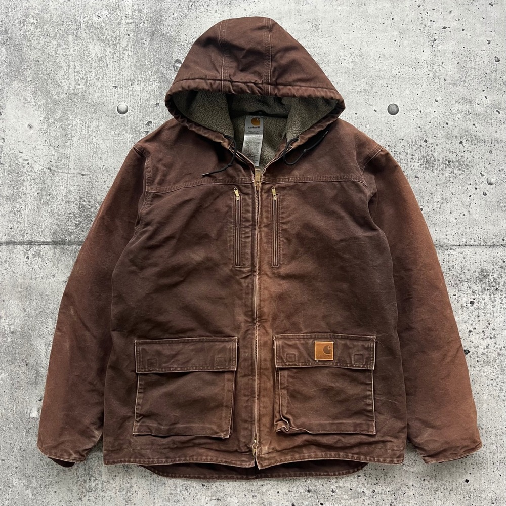 Carhartt Jacket Men Large Tall Brown C95 DKB Sandstone Ridge Sherpa Work Faded